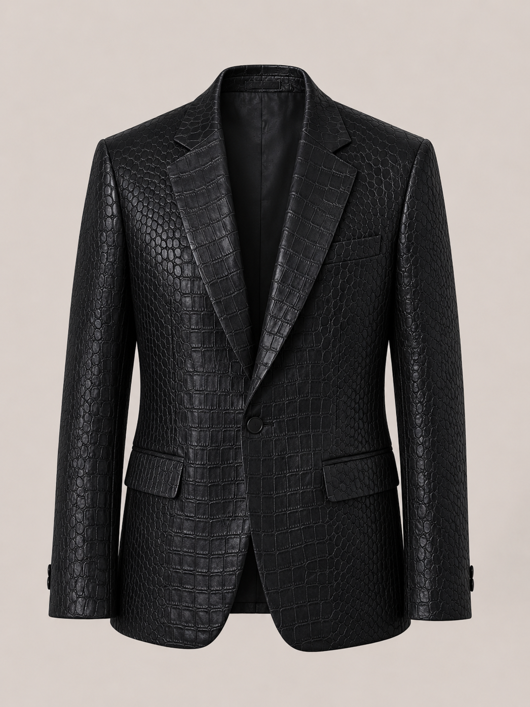 Noir Croc Black Leather Blazer