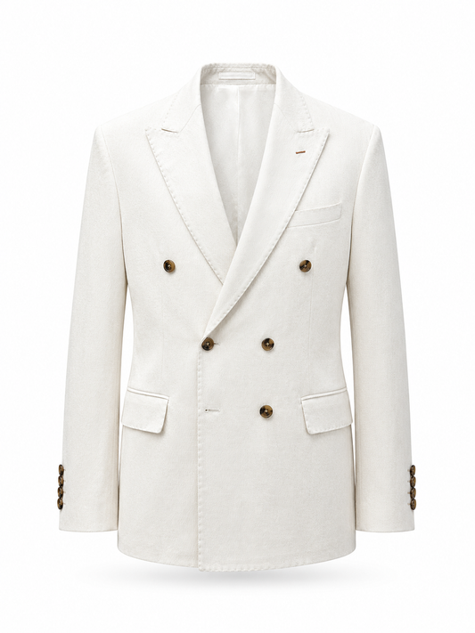 White Cotton Denim Double-Breasted Blazer
