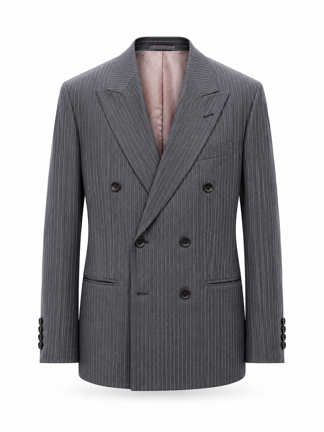 Grey Pinstripe Merino Wool Double-Breasted Blazer
