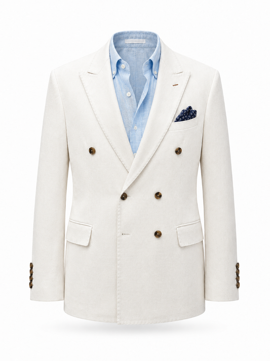 White Cotton Denim Double-Breasted Blazer