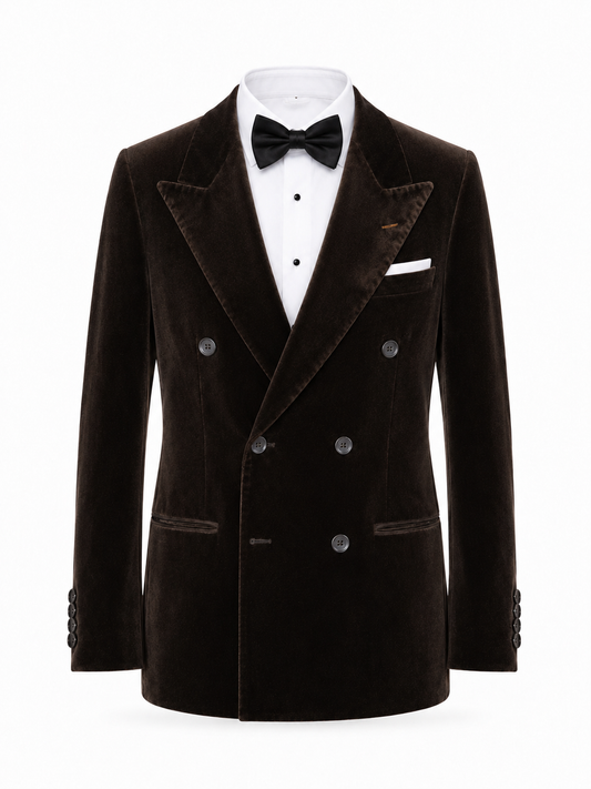 Dark Mocha Velvet Double-Breasted Blazer