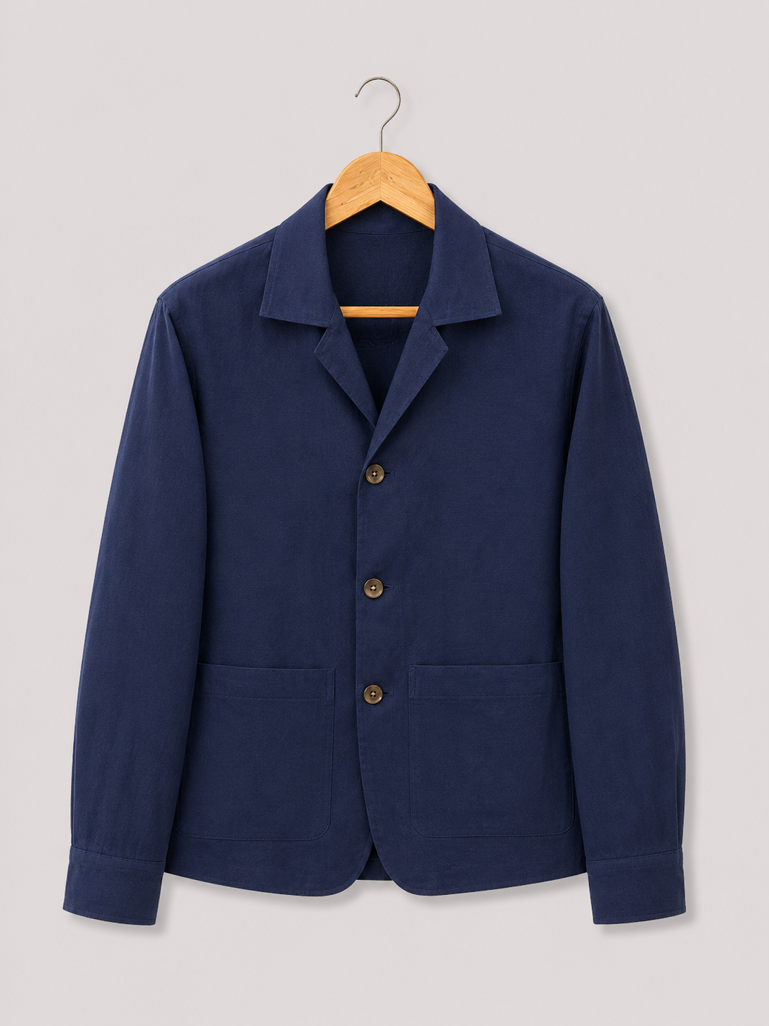 Navy Blue Linen 3-Button Shacket