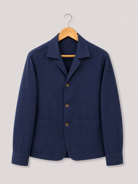 Navy Blue Linen 3-Button Shacket