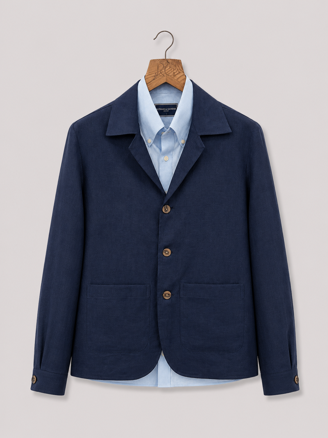Navy Blue Linen 3-Button Shacket