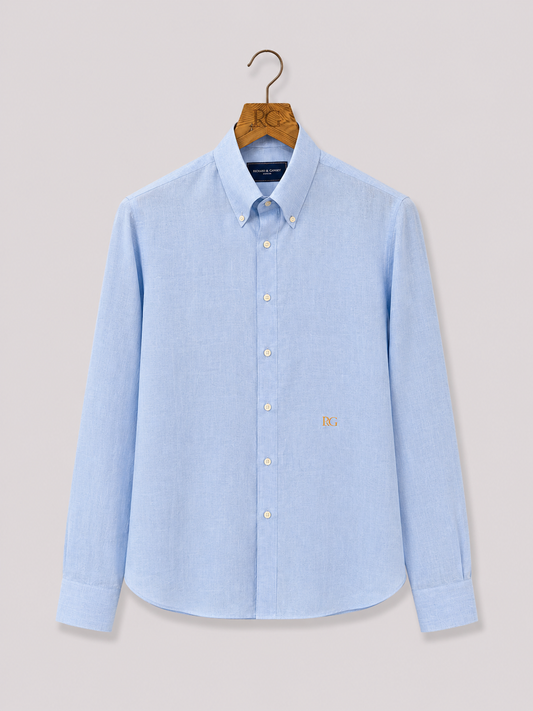 Sky Blue Linen Button-Down Shirt