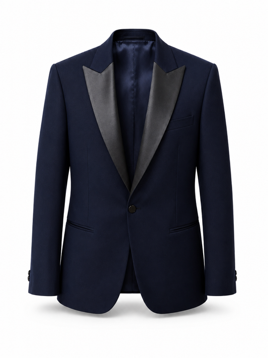 Teizin Navy Blue Peak Lapel Tuxedo Blazer