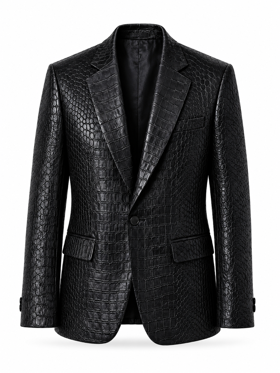 Noir Croc Black Leather Blazer