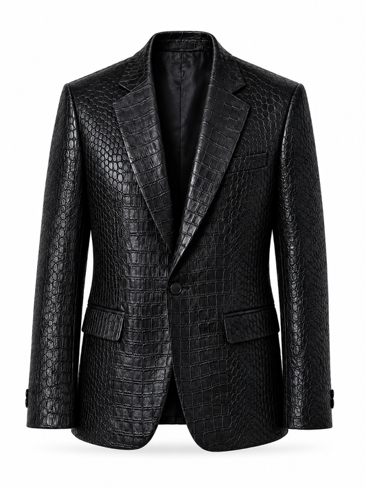 Noir Croc Black Leather Blazer