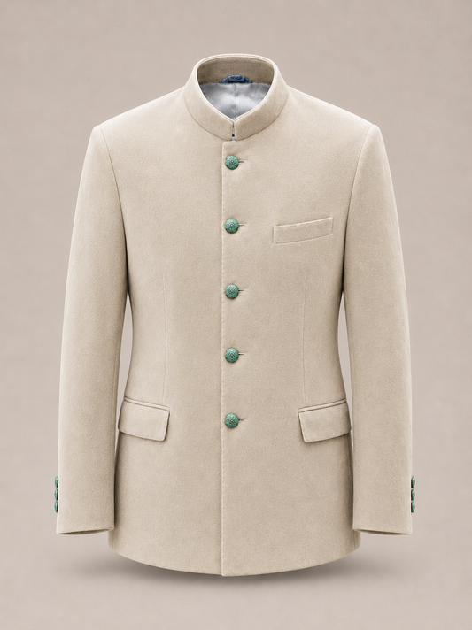 Ivory Suede Bandhgala