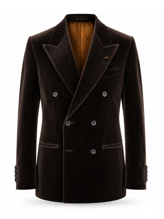 Dark Mocha Velvet Double-Breasted Blazer