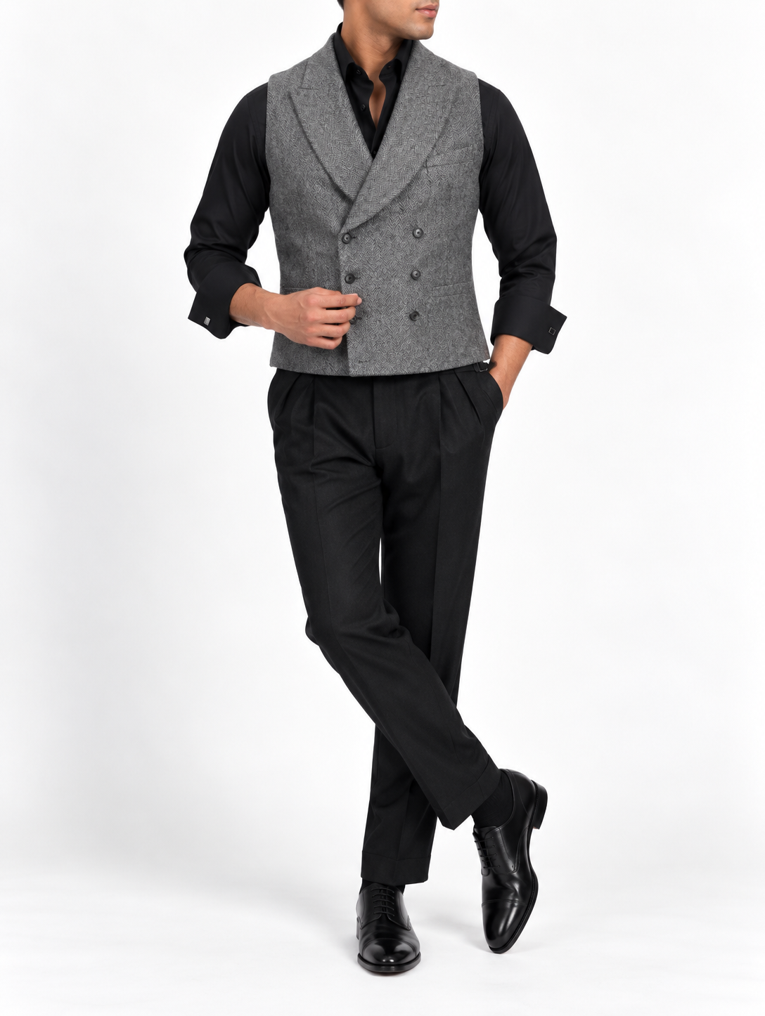 Charcoal Grey Flannel Double-Breasted Jacket