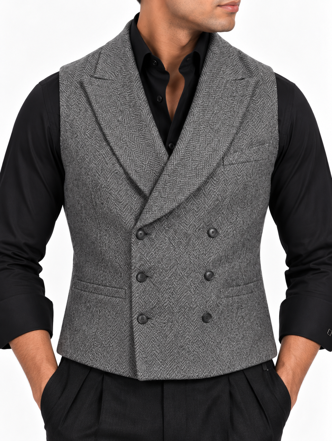 Charcoal Grey Flannel Double-Breasted Jacket