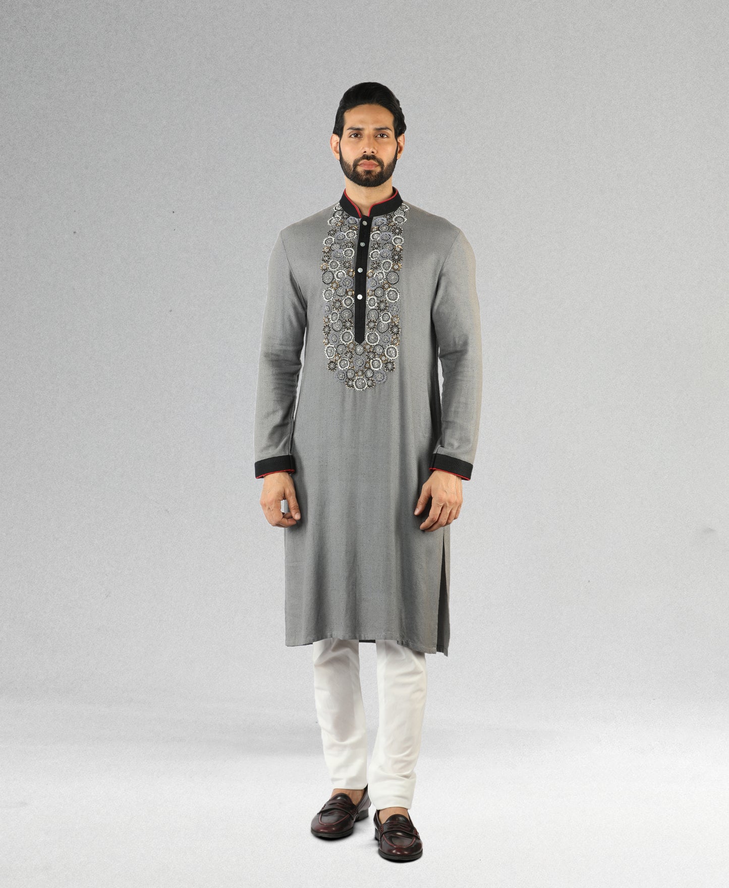 Charcoal grey embroidered kurta