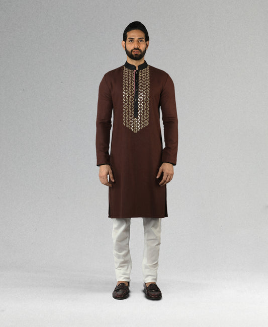 Brown hand embroidered kurta