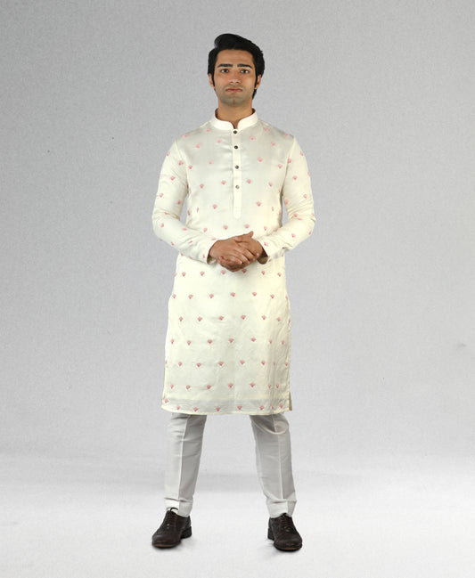 Cream linen silk kurta