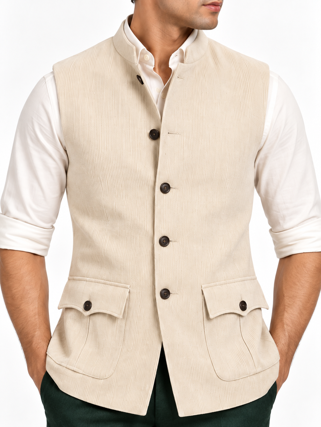 Ivory Corduroy Utility Nehru Jacket