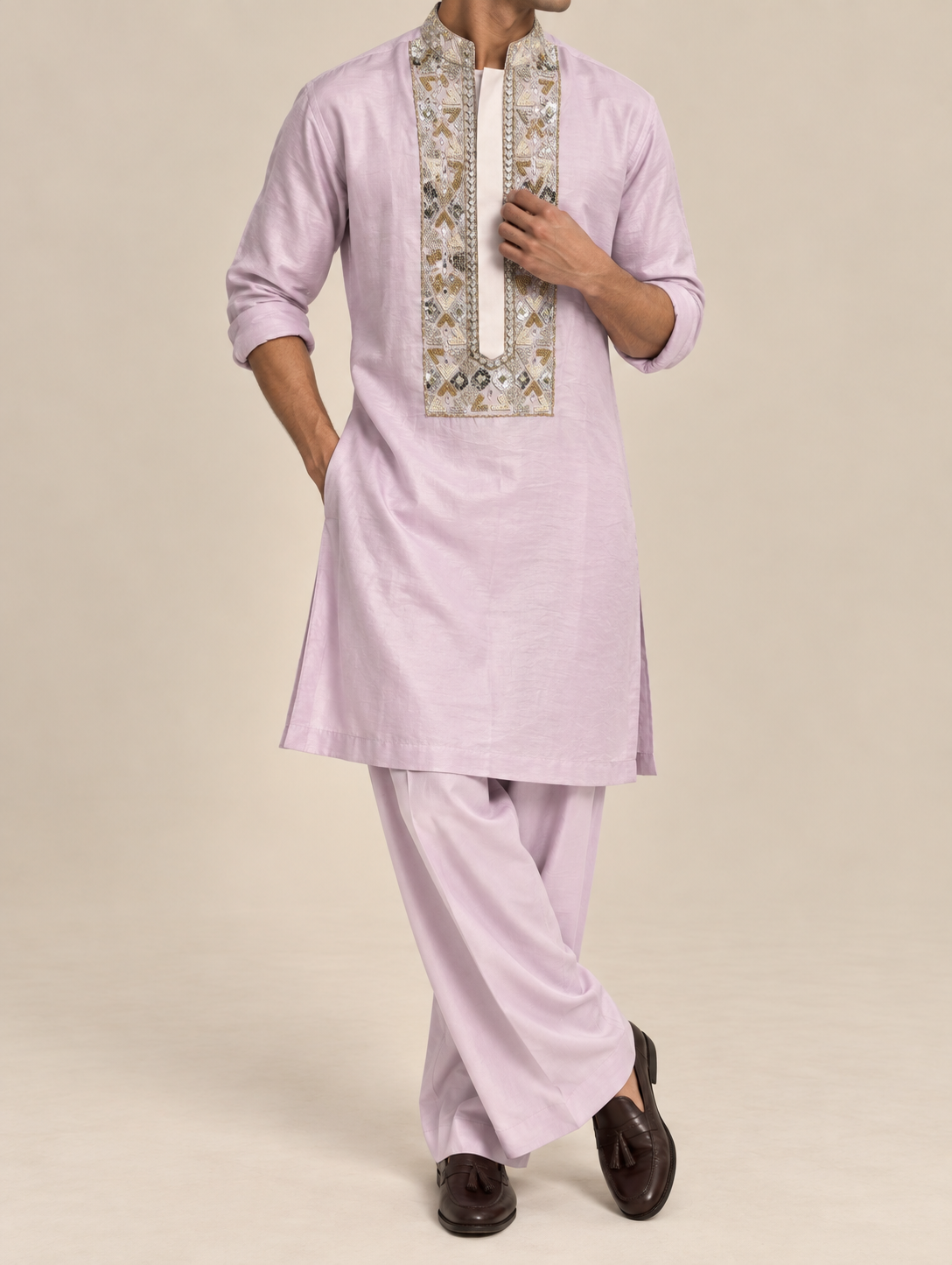 Lilac Embroidered Kurta