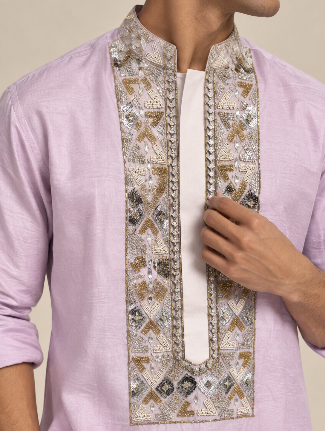 Lilac Embroidered Kurta detail