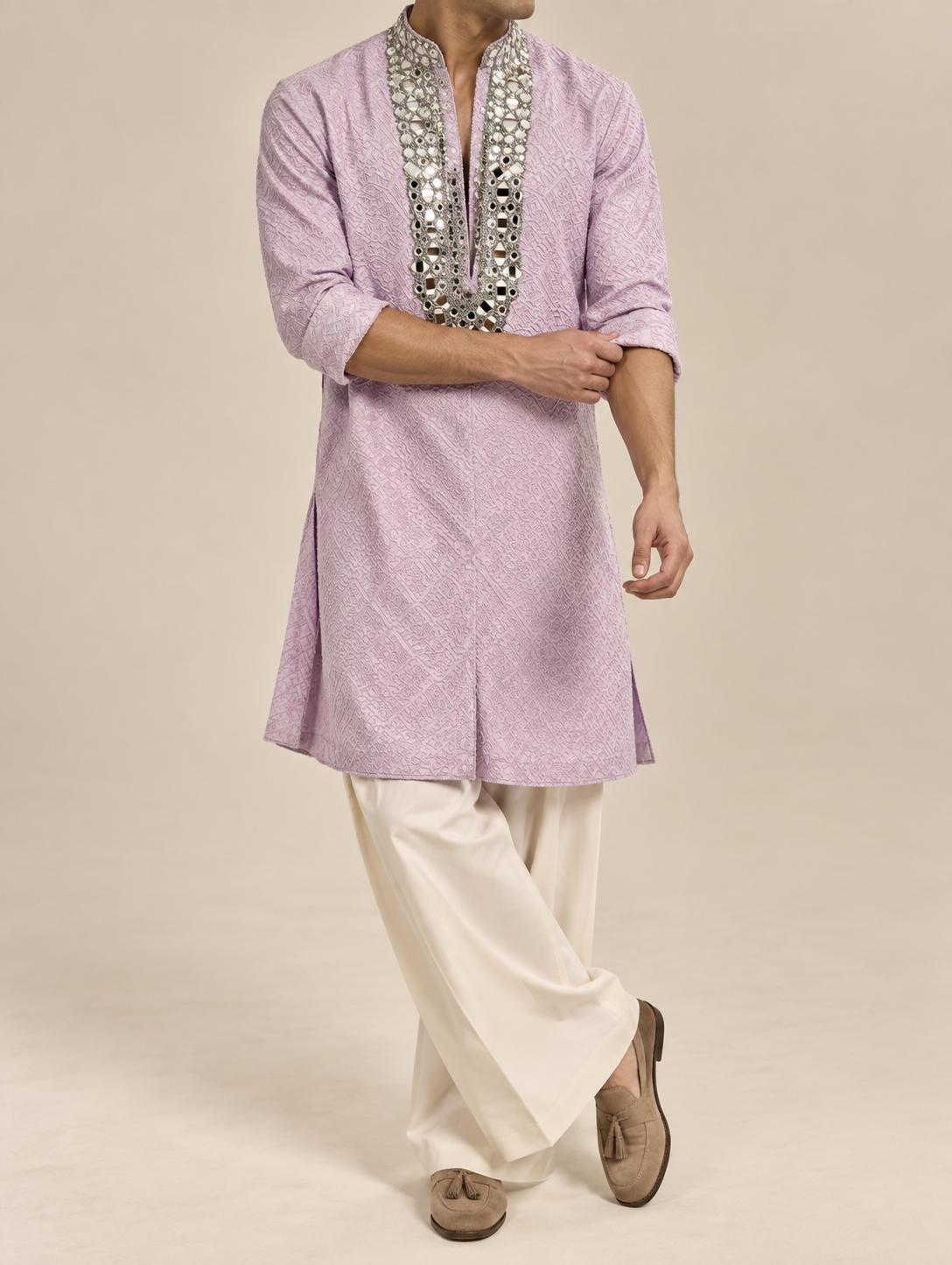 Lilac Mirror Work Kurta