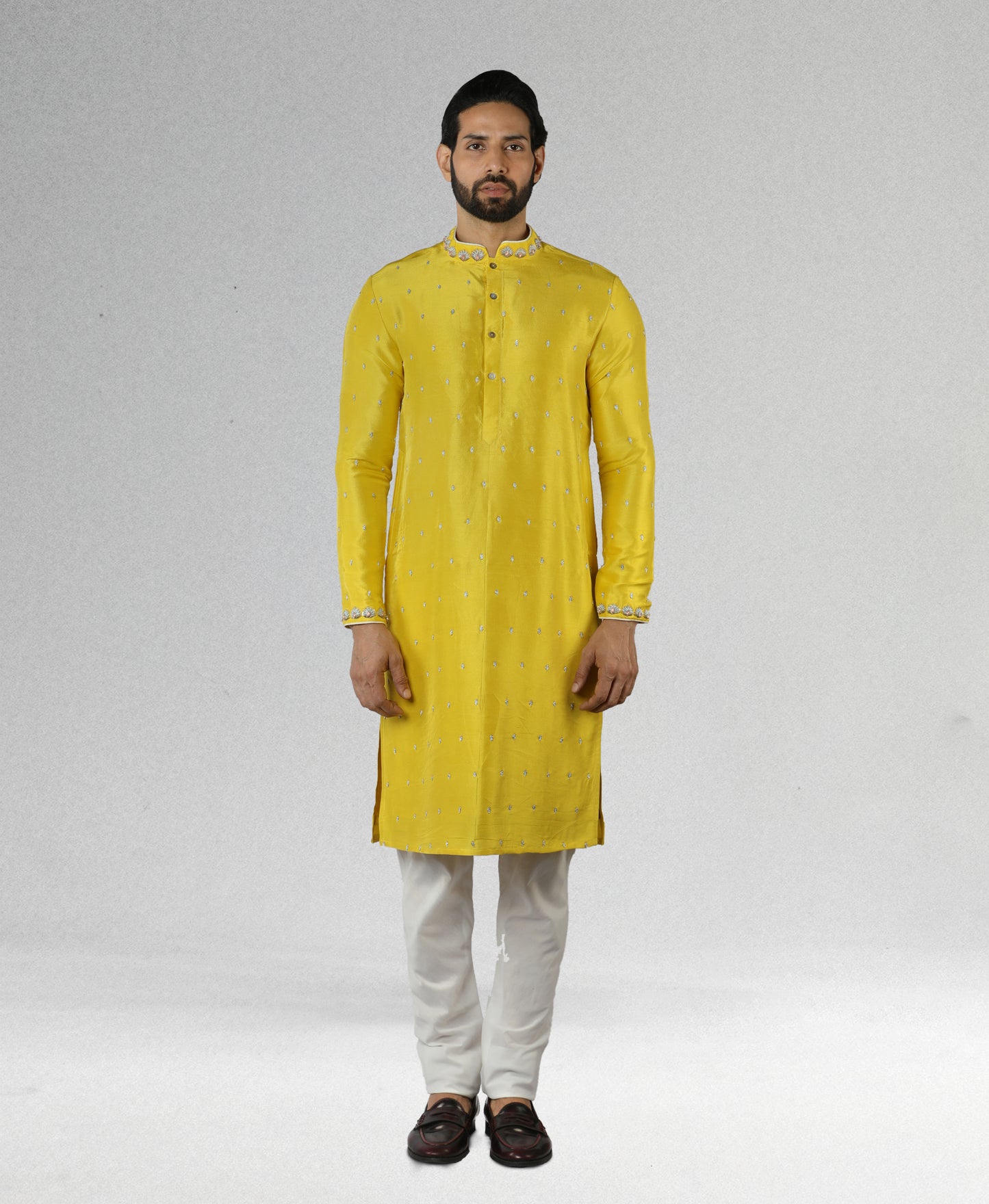 Mustard Yellow Kurta with Mirror Embroidery