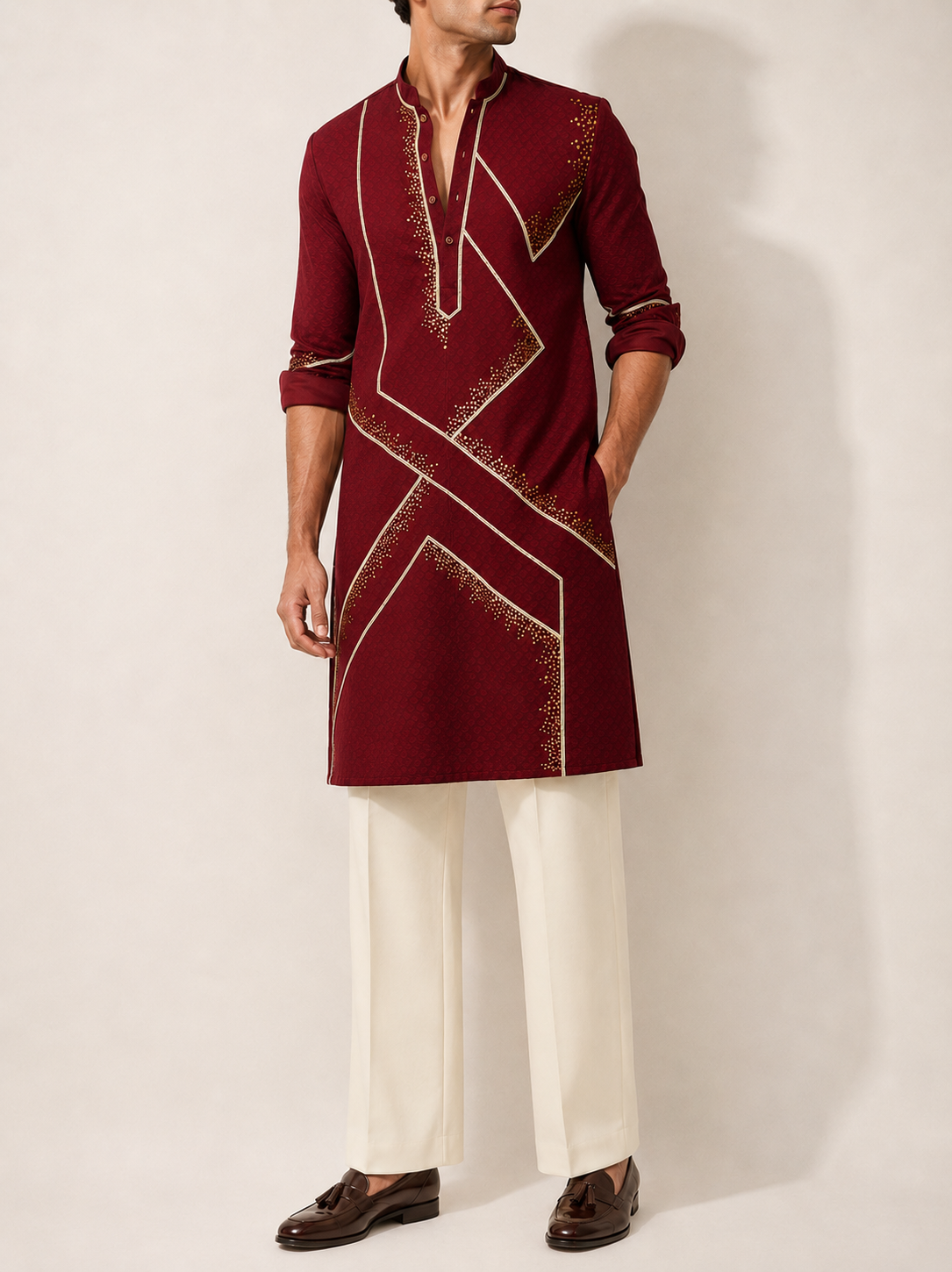 Burgundy Chanderi Silk Embroidered Kurta