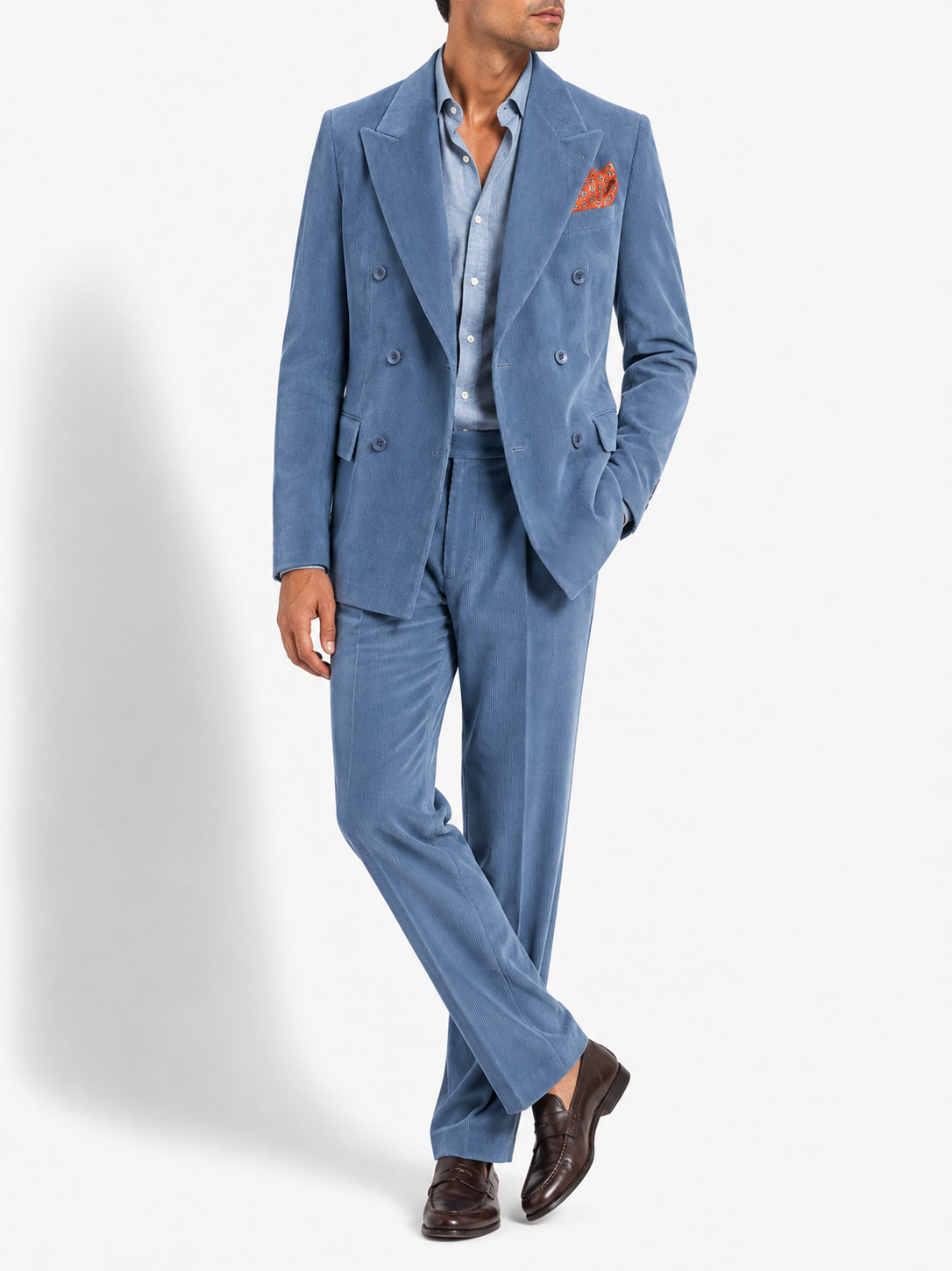Powder Blue Corduroy Double-Breasted Blazer