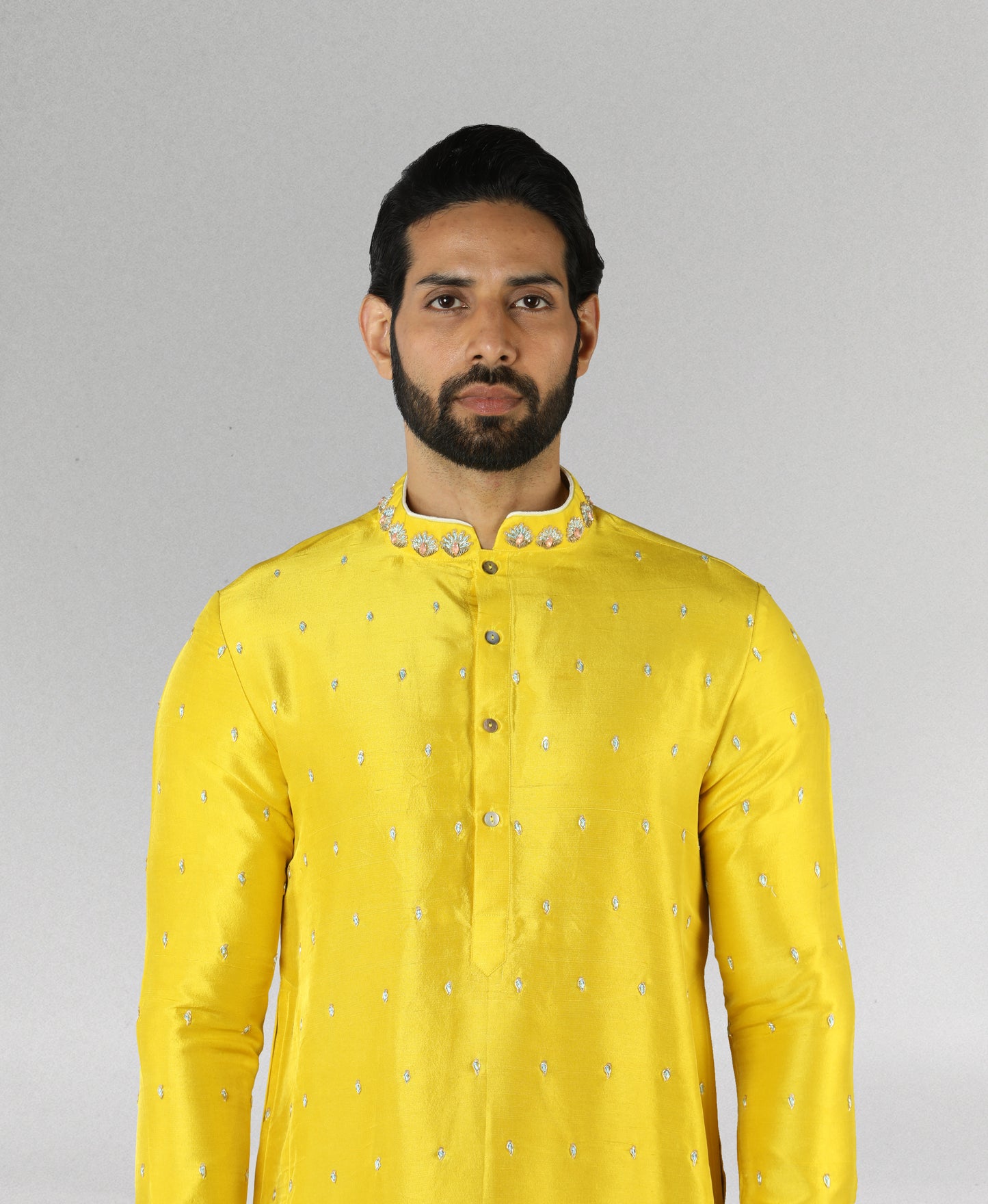 Mustard Yellow Kurta with Mirror Embroidery