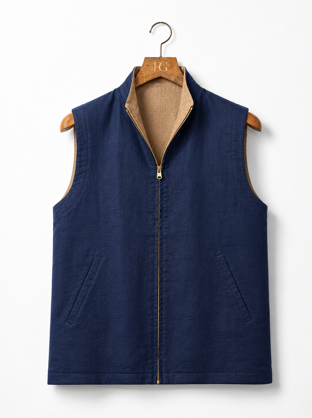 Reversible Linen Nehru Jacket — Navy / Khaki