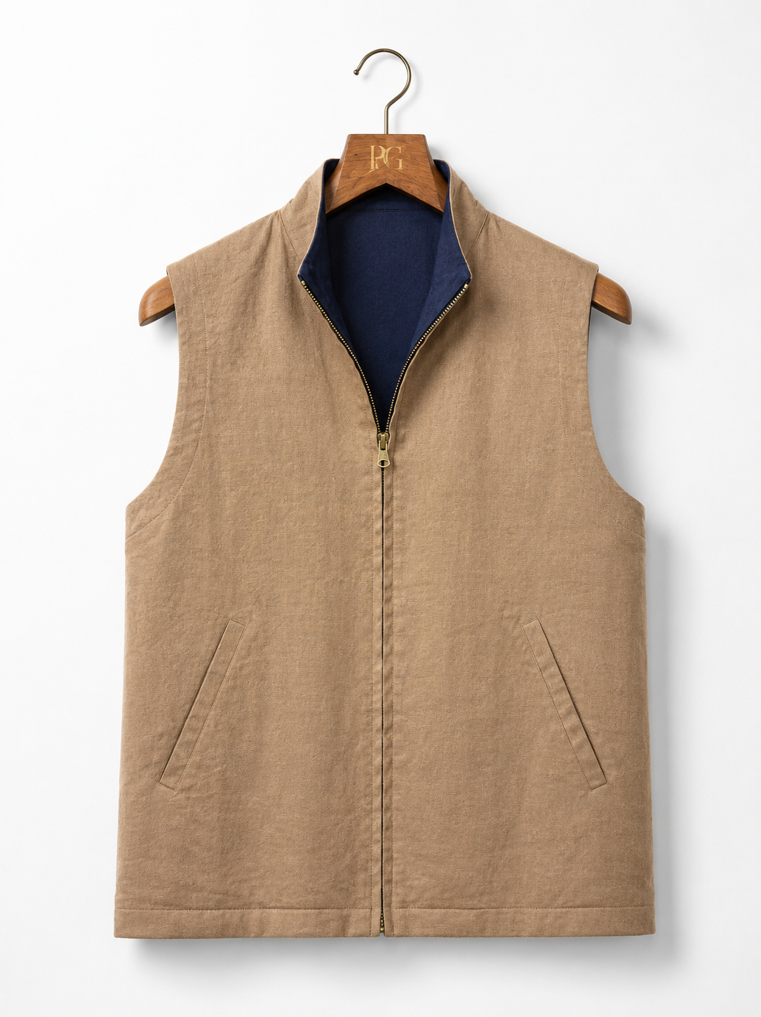 Reversible Linen Nehru Jacket — Navy / Khaki