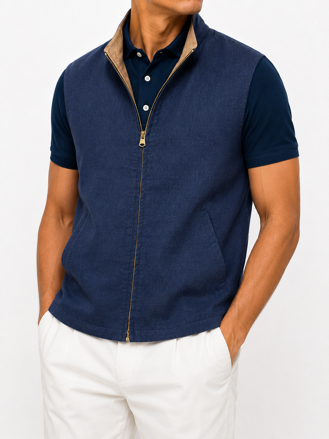 Reversible Linen Nehru Jacket — Navy / Khaki