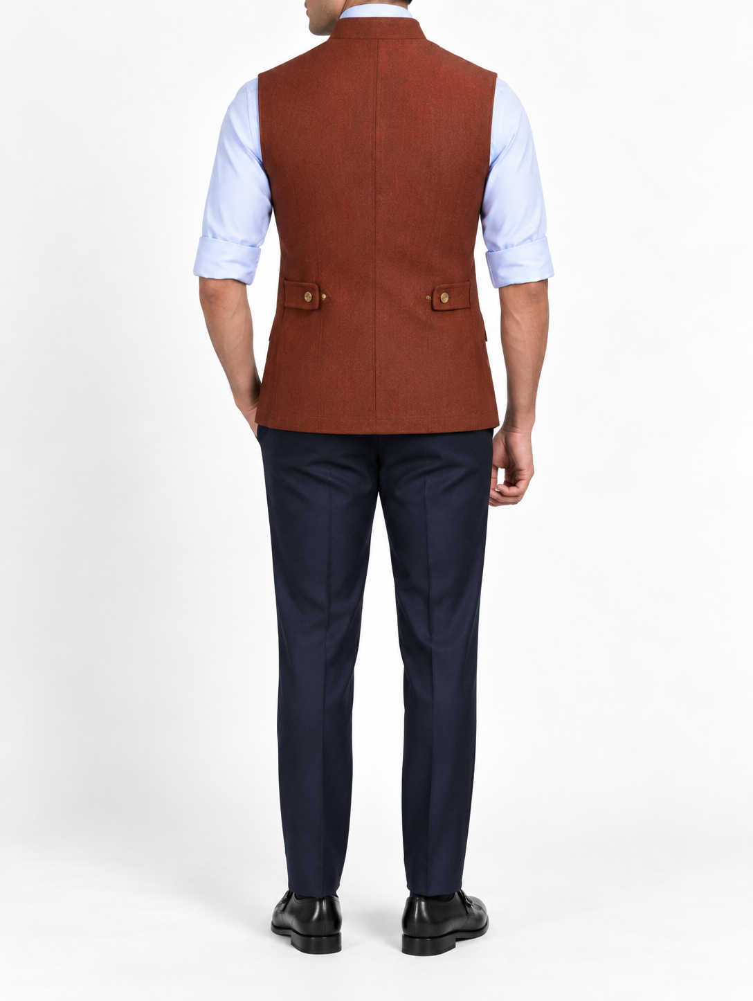 Burnt Rust Suede Utility Nehru Jacket