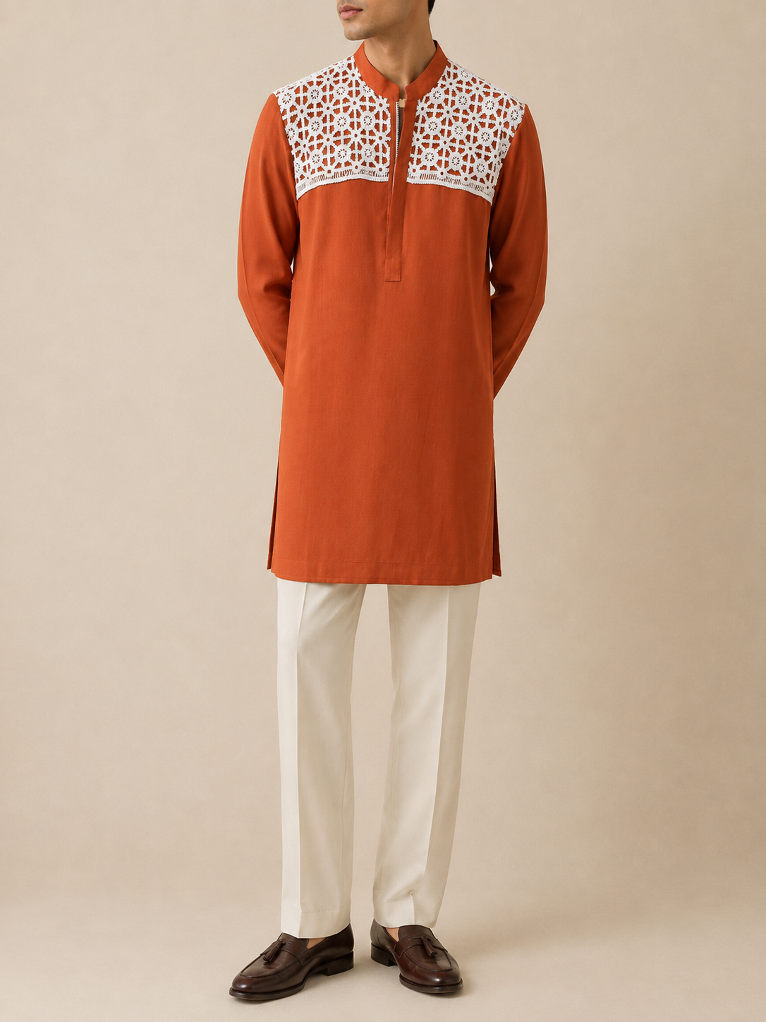 Rust Embroidered Georgette Kurta