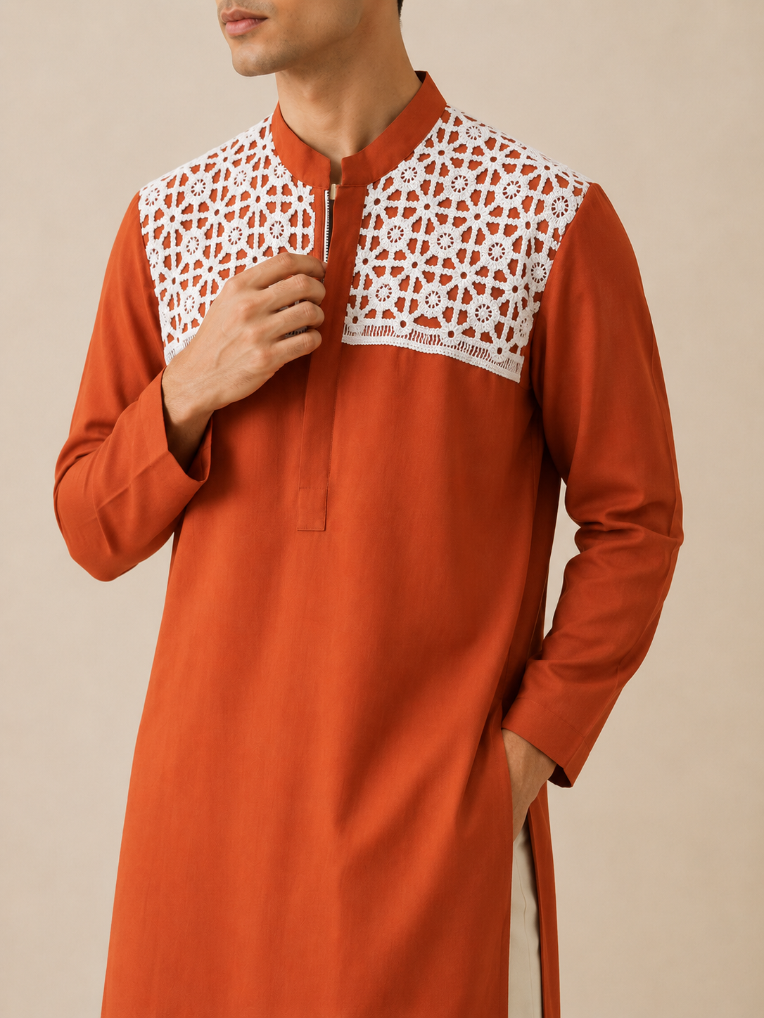 Rust Embroidered Georgette Kurta