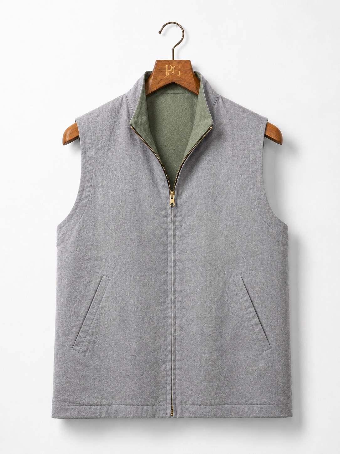 Sage Green & Grey Reversible Linen Nehru Jacket