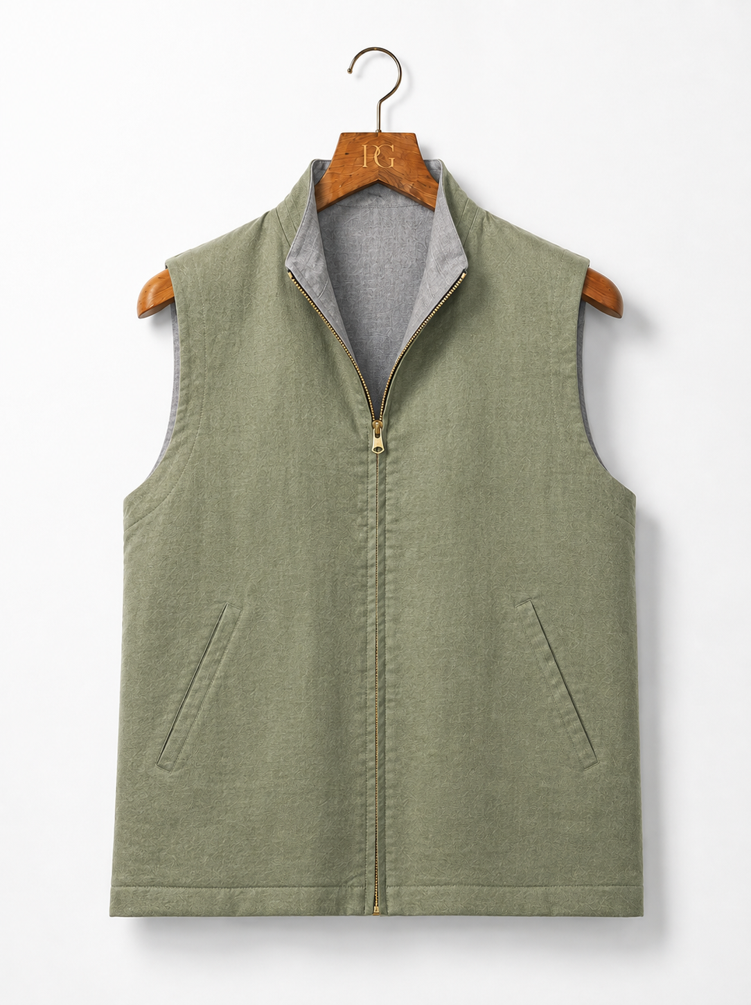 Sage Green & Grey Reversible Linen Nehru Jacket
