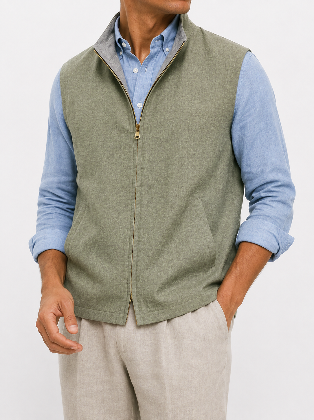 Sage Green & Grey Reversible Linen Nehru Jacket