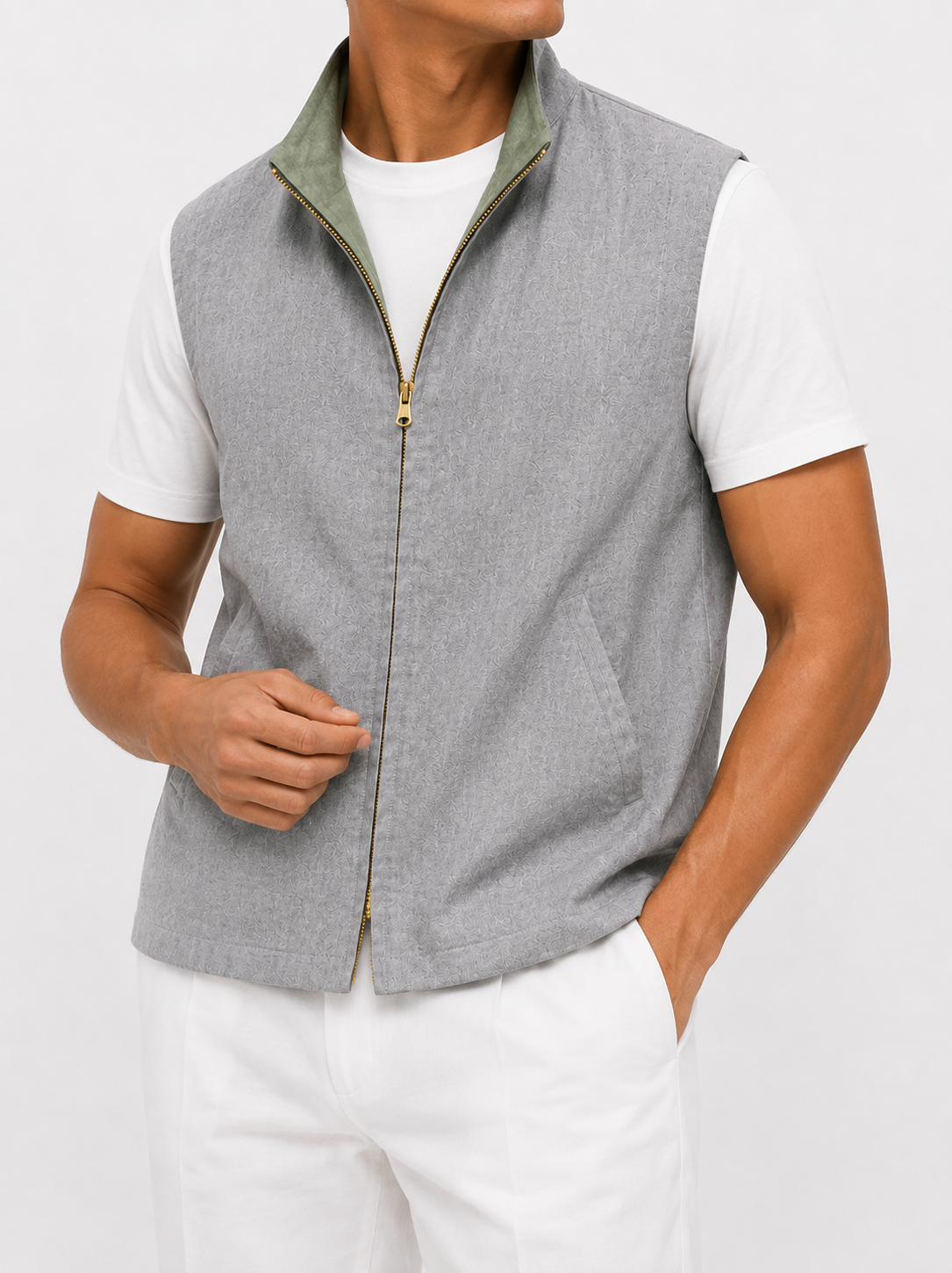Sage Green & Grey Reversible Linen Nehru Jacket
