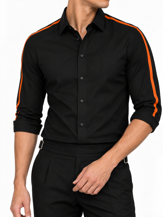 Black Cotton Shirt with Orange Stripe