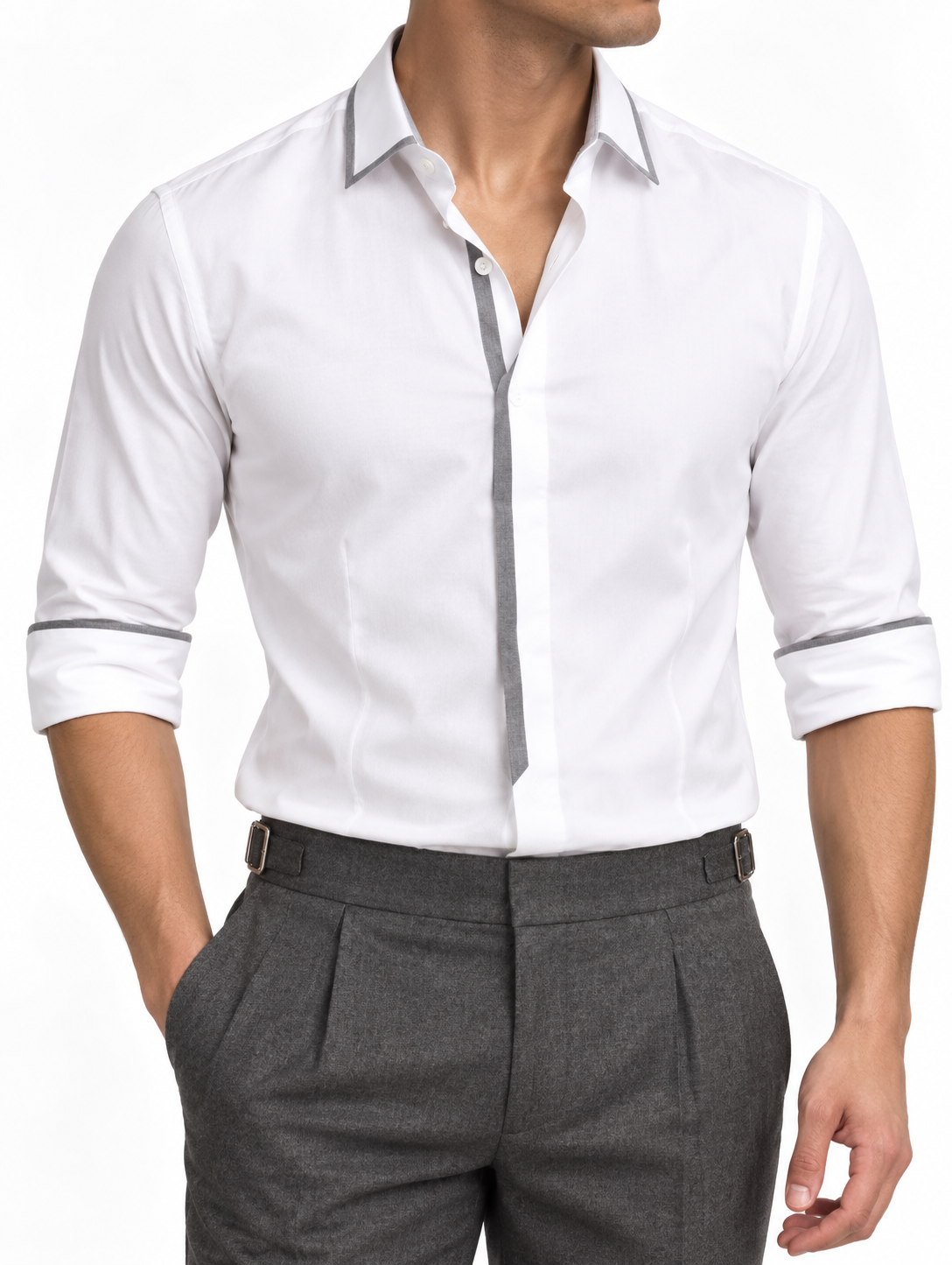 White & Charcoal Contrast Cotton Shirt