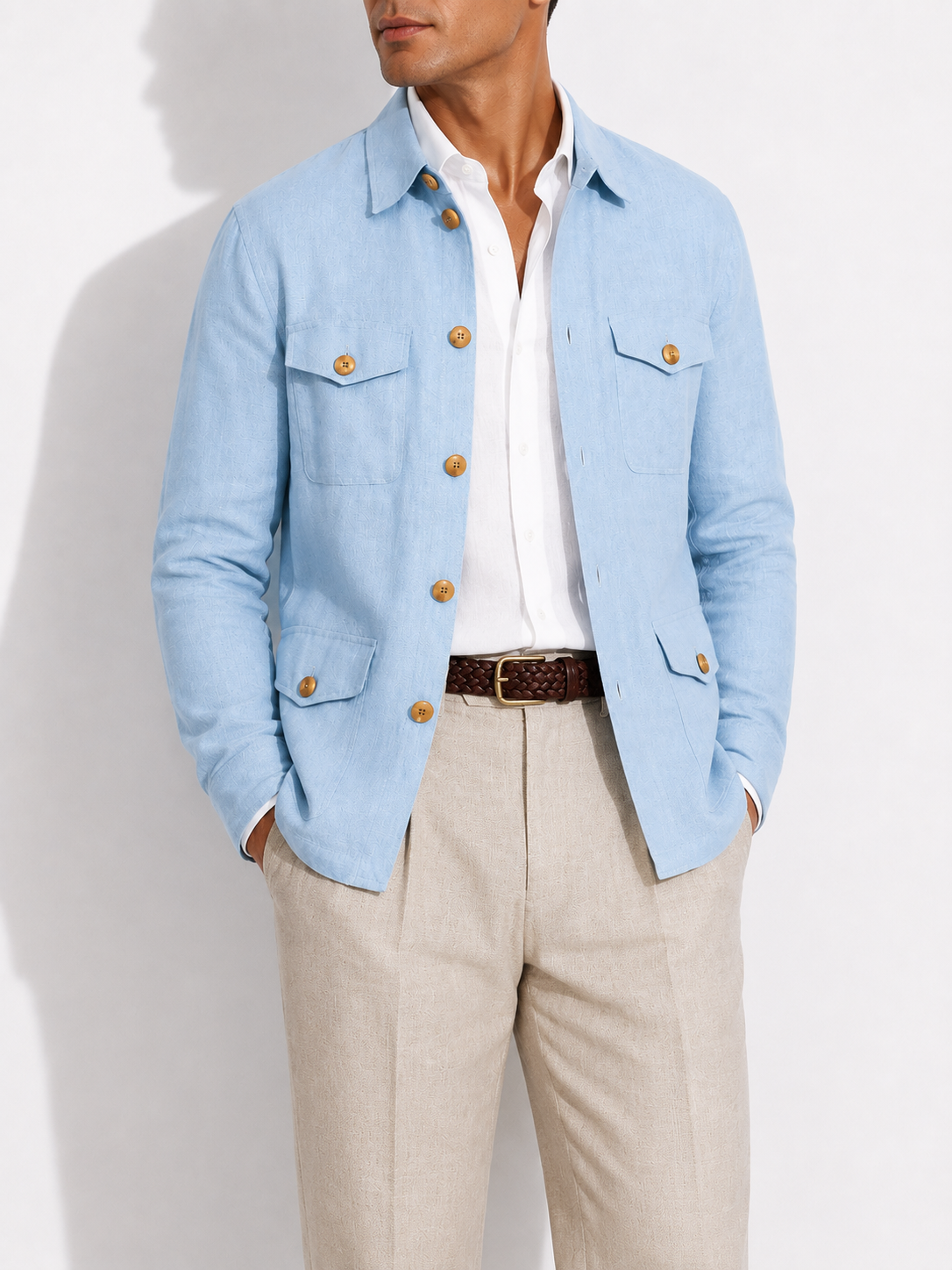 Powder Blue Linen Shacket