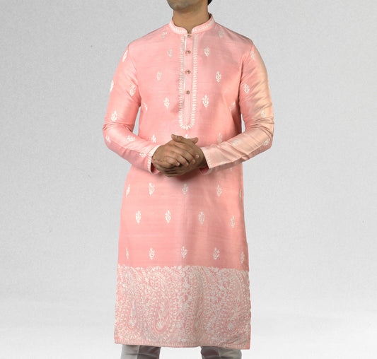 Salmon Pink Kurta With Embroidery