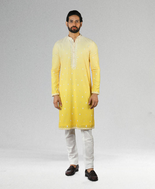 Yellow Ombre Kurta With Embroidery