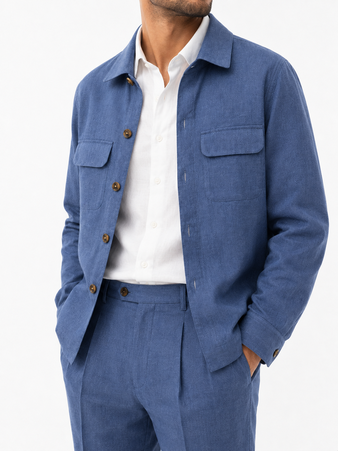 Slate Blue Linen Utility Shacket