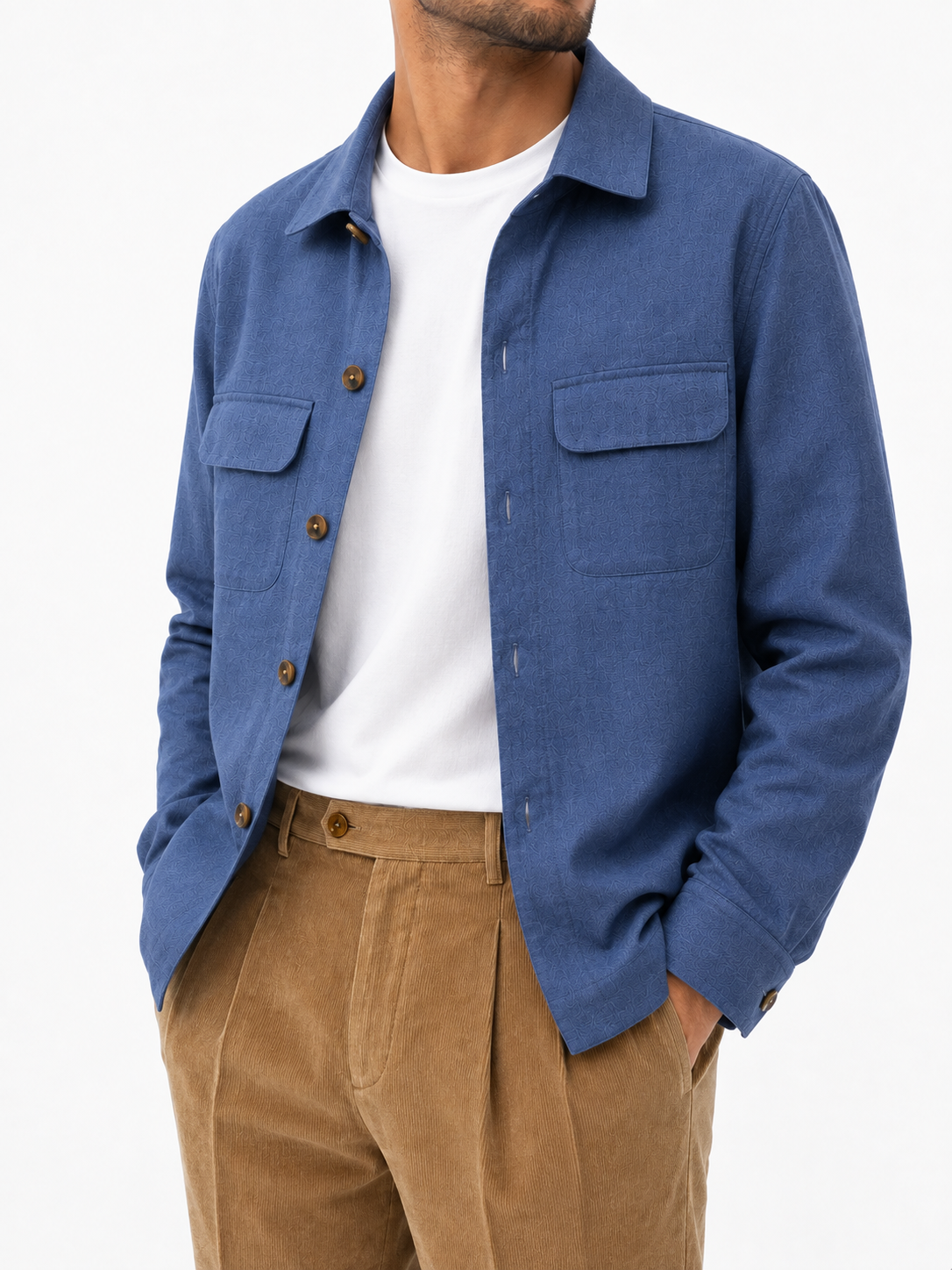 Slate Blue Linen Utility Shacket