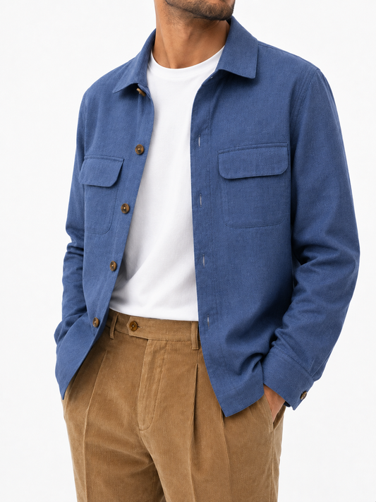 Slate Blue Linen Utility Shacket