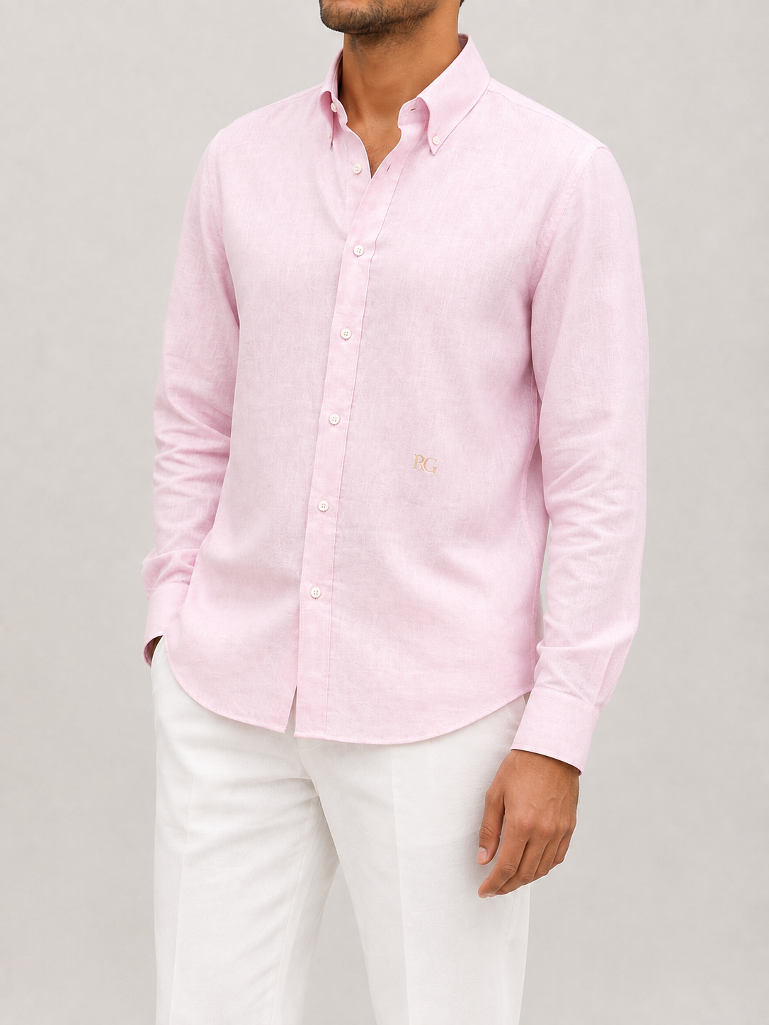 Blush Pink Pure Linen Button-Down Shirt