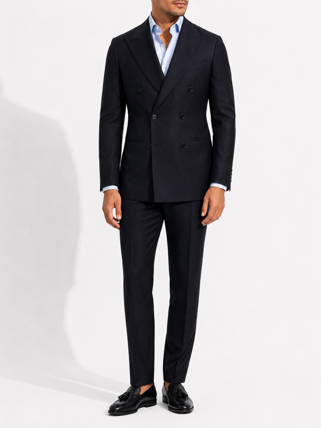 Classic Black Double-Breasted Wool Blend Blazer