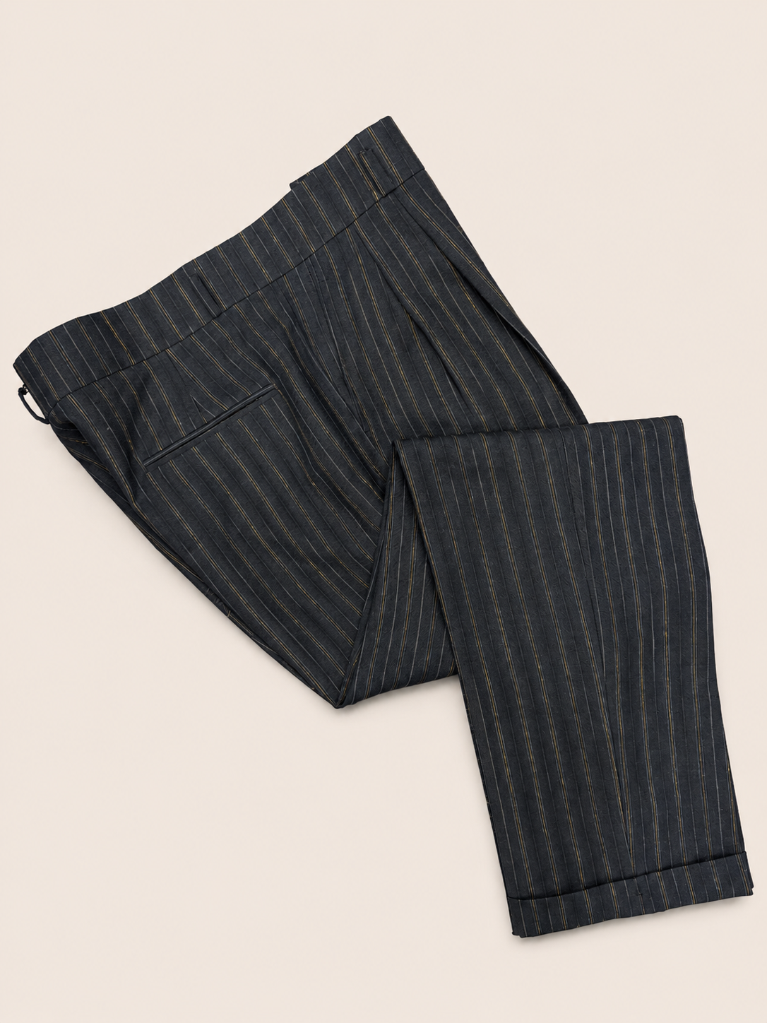 Black Pinstripe Hollywood Linen Trousers
