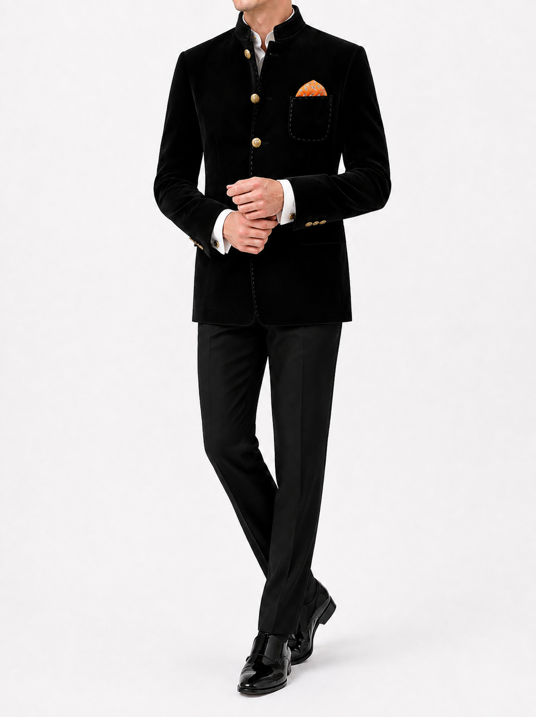 Midnight Black Velvet Bandhgala