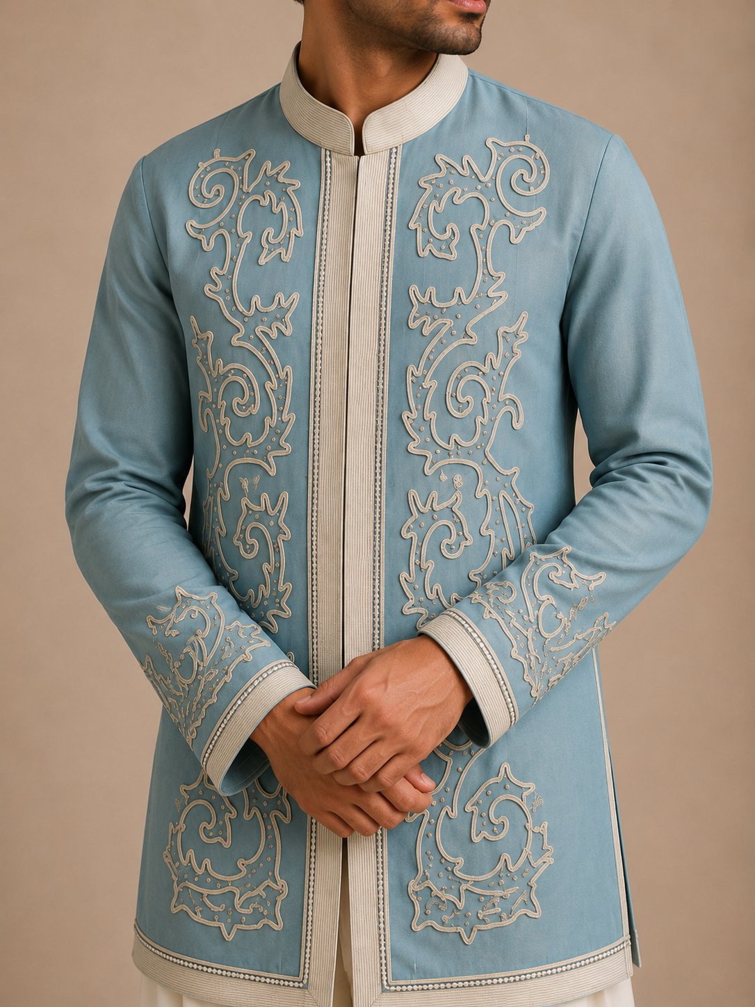 Powder Blue Silk Embroidered Jacket